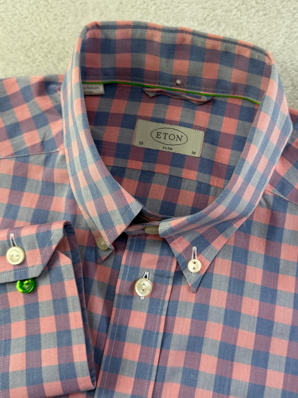 Eton Slim Fit 39 15.5 M Pink Blue Gingham Check Cotton Shirt